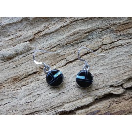 Handmade Black Onyx Opal Gemstone Sterling Silver Petite Round French Wire Earrings AC91