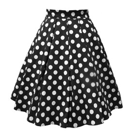 Women's 50s Polka Dot A-line Mid Skirt Full Pleated Vintage Skirt with 50s Accessories Set (Black, XX-Large)
