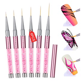 Saviland Nail Art Liner Brush Set of 6 Rose Gold Liner Nail Design Brush, Liner Painting Nail Accessories Tool Set for Drawing Lines, French Manicure (7/8/11/13/15/29 mm)