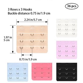 Sndperiexam 36 PCS Assorted Colors 3 Rows x 3 Hooks Spacing Women's Nylon Bra Extender,Women's Bra Extenders, Soft Comfortable Elastic Adjustable Bra Extender for Women