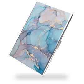 Weaninyiu Business Card Metal Slim Organizer, Professional Stainless Steel Square Pocket Wallet for Office Workers, Compact and Portable for Pockets (Blue Marble