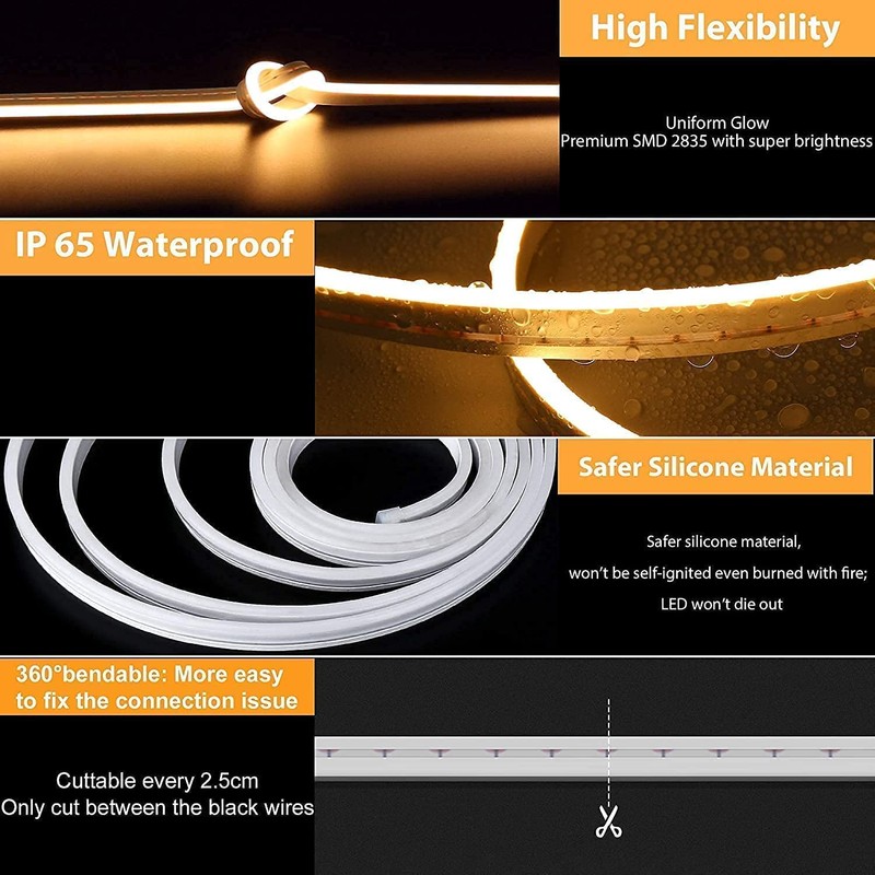 Lamomo LED Neon Lights, 12V Warm White Dimmable LED Strip