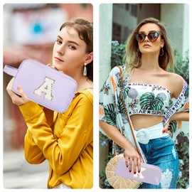 Huifen - Bolsa de maquillaje personalizada con inicial A-Z, bolsa de aseo de viaje para niñas, bonita bolsa de cosméticos organizador de maquillaje, boda, cumpleaños, día de la madre, regalos para