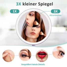 EMKE Kosmetikspiegel mit Beleuchtung Wiederaufladbarer Tischspiegel Schminkspiegel 1/3x Vergrößerung, Touchschalter und Memory-Funktion, Automatische Abschaltung(Violett)