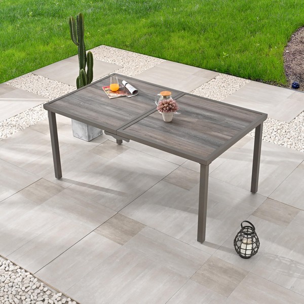 LOKATSE HOME Outdoor Patio Dining Table Rectangular with Wood-Like Tabletop