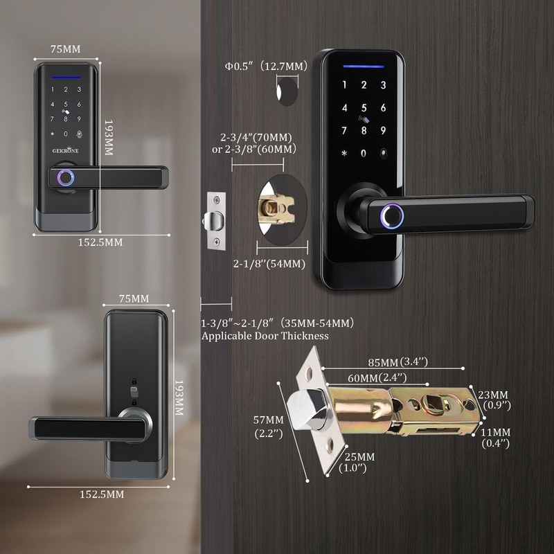 GEKRONE Smart Front Door Lock with Lever Handle, Keyless Entry