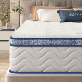 SogesSleep Twin Mattress, 10 Inch Hybrid in a Box with Gel Memory Foam, Medium Firm Mattress for Pressure Relief, Strong Edge Support, Waffle Fabric, Wavy Pattern