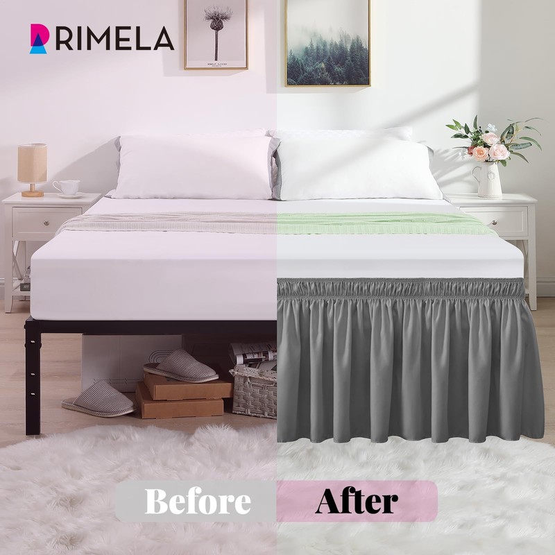 RIMELA Grey Bed Skirt Queen Size 15 Inch Drop Solid