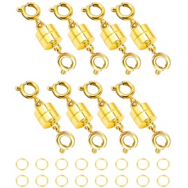 AD Beads Double Magnetic Jewelry Clasps and Closures14K Gold Plated and Silver Plated with Jump Rings,Bracelet Extender & Necklace Clasps Converters for DIY Jewelry Making (8 Pcs Gold)