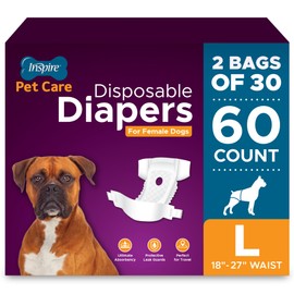 Inspire Pet Care Dog Diapers Female Dogs | Bulk Value Doggie Incontinence, Accidents, for Heat, Pee or Period and Housebreaking (Large (60 Count))
