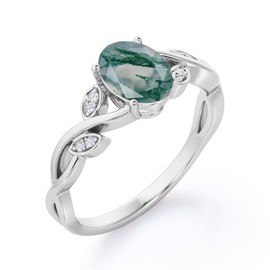 Luyona Natural Moss Agate Ring 925 Sterling Silver Green Moss Agate Ring Promise Ring Engagement Wedding Jewelry Gift for Women (6, A-oval)