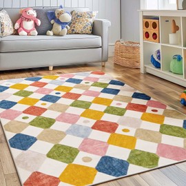 jinchan Area Rug 3x5 Kids Rug Washable Rug Colorful Trellis Indoor Floor Cover Non Slip Modern Rug Living Room Diamond Carpet Soft Rug for Nursery Room Bedroom Dining Room Kitchen Circus on Cream