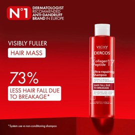 Vichy Dercos Collagen 17 Shampoo Ultra Reparador de Daño y Caída con Péptidos Pro-Colágeno para Cabello Dañado y Quebradizo, Cabello más Fuerte y con Mayor Densidad, 200 ml