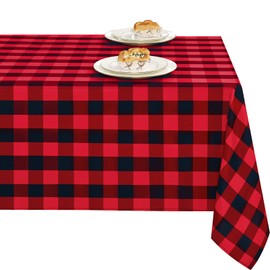 XWZO Red and Black Checkered Tablecloth Rectangle - Waterproof, Oil-Proof and Spill-Proof Wipeable Plaid Table Cloth for Kitchen Dining, Indoor or Outdoor Parties and Daily Use, 60 x 102 Inch