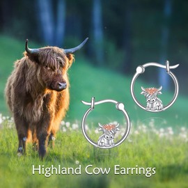 Hoop Earrings Highland Cow Earrings 925 Sterling Silver Cute Animal Hypoallergenic Jewellery Birthday Gifts for Women Teen Girls