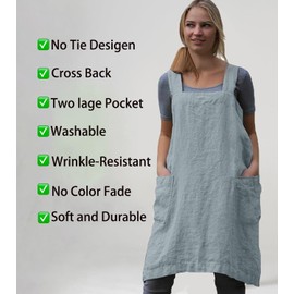 Stomeshle Japanese Aprons Plus Size Smock for Women with Pockets Cross Back Pinafore Dress Apron Baking Cooking Kitchen Gardening