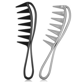Pack of 2 Wide Teeth Combs Salon Large Combs Afro Comb Curling Comb Hairdressing Comb Wide Strand Comb with Handle Antistatic Salon Coarse Comb for Curly Hair Hair Styling Tool (Black, Grey)