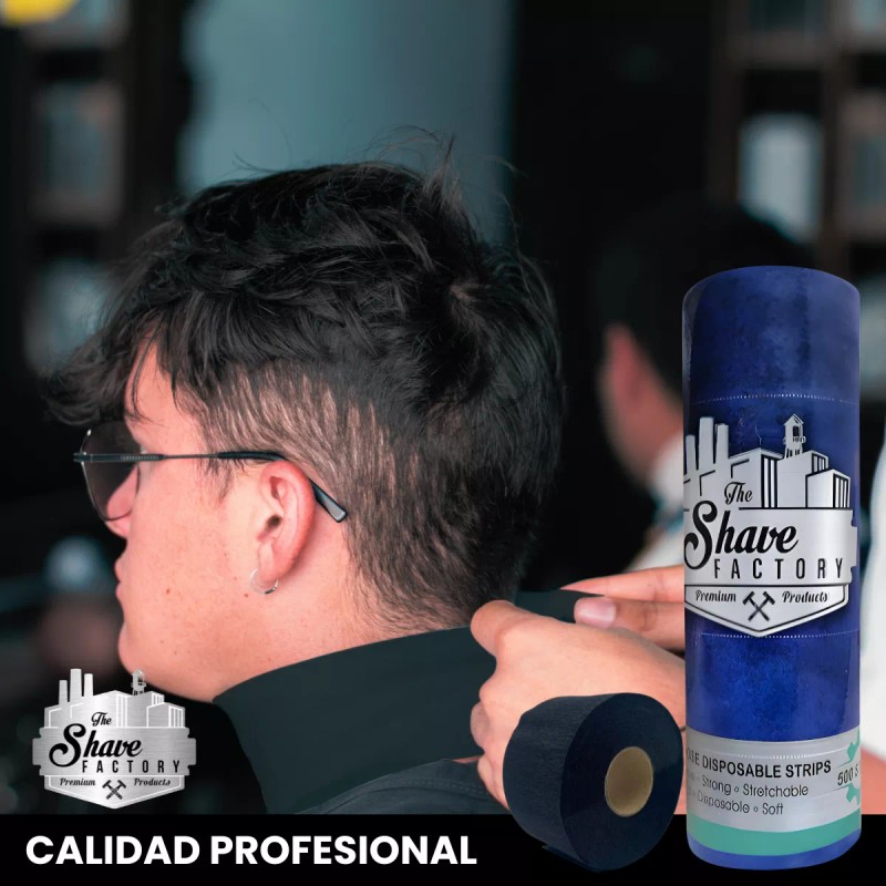 The Shave Factory Papel Cuello Negro. 500 Tiras. Barbería. Shave