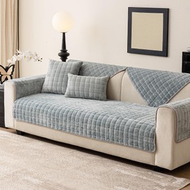 tianxinbaobei Velvet Couch Cover,Faux Fur Couch Cover,Washable Plush Couch Cover,Anti Silp Plush Sofa Cover,Furniture Protector for Pets(Light Blue,36"x82"/4-Seater Sofa Cover)