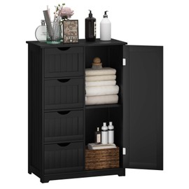 GLACER Bathroom Floor Cabinet, Multifunctional Storage Cabinet with 4 Drawers and 1 Door, Wooden Side Storage Organizer for Bathroom, Living Room or Kitchen, 22 x 12 x 32 inches (Black)