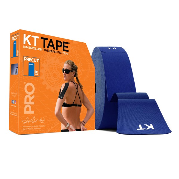 KT Tape, Pro Synthetic Kinesiology Athletic Tape, 150 Count, 10” Precut Strips, Sonic Blue