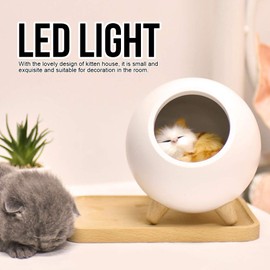 LED Night Light, Cute Cat Little Pet House LED USB Charging Night Lamp Bedroom Lighting Decoration(White)