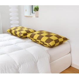 SUSYBAO Pillowcases King Size Set of 2 100% Cotton Yellow Plaid Checkered Bed Pillow Covers with Envelope Closure End Brown Geometric Decorative Pillow Cases Ultra Soft 20 x 36 Inches
