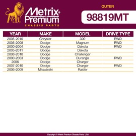 Metrix Premium 2 PCS Outer Tie Rod End ES3571 Fits 05-10 Chrysler 300 RWD, 05-08 Dodge Magnum RWD, 00-04 Dakota RWD, 05-11 Dakota, 08-10 Challenger, 00-03 Durango RWD, 06 Charger, 07-10 Charger RWD