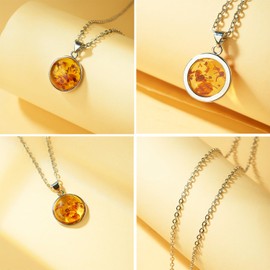 Handmade Pure Silver Pendant Necklace with Natural Baltic Amber in a Minimalist Circular Design | Handmade Jewellery with Natural Gemstones - The Elegant