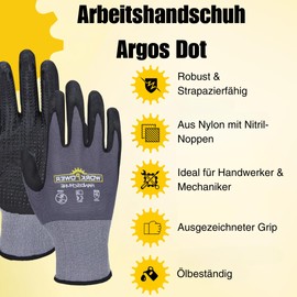 WORKPOWER Pack of 6 Argos Dot Work Gloves for Men - Non-Slip Gloves with Nitrile Coating - Available in Sizes 9 (Anthracite/Black)