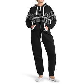 Finchgirl Women's Jumpsuit / Overall / Jogging Onesie / Training Onesie with Aztec Pattern - Black , size: m