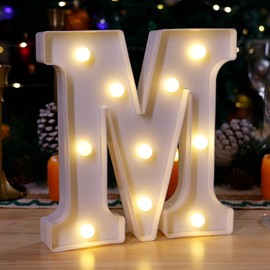 TEHIBIEN LED Light Up Marquee Letters, Battery Powered Decorative LED Letter Lights, Alphabet Light Up Letters for Wedding Birthday Party,Holiday Lamp or Home Bar Decoration (Letter M)