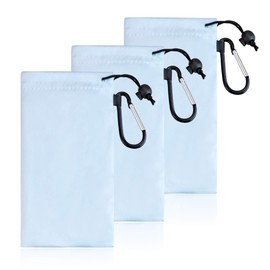 LifeArt 3 PCS Blue Microfiber Cleaning Storage Glasses Pouch, Portable Sunglasses Case with Carabiner, Bonus 2 Anti Fog Wipes