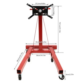 KELIBI Engine Stand, 2000 LBS Capacity Folding Engine Steel Stand, 6 Universal Wheels Adjustable Rectangular Stand, 360°Rotating Vehicle Motor Hoist Dolly Mover Jack, for Disassembly, Assembly-Red