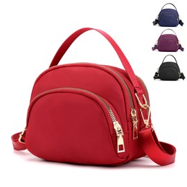 Cross Body Phone Bag Women, Women Girls Zipper Cross Body Phone Bags,Nylon Wallet Shoulder Bag,4 Layers Zipper Cellphone Purse with Adjustable Strap. (Red 6)