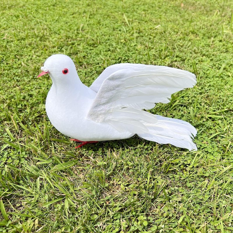 2PCS Large White Flying Doves 9.5-Inch Artificial Simulation Foam Bird