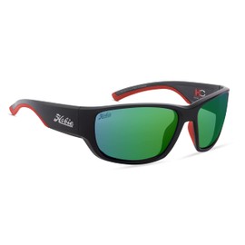 Hobie Bluefin Polarized Rectangular Sunglasses, Hank Cherry Satin Black & Red Frame/Copper Sea Green Mirror Lens, OSFA