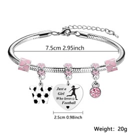 LUXYSODE Football Initial A-Z Bracelet Football Gift for Girls Just A Girl Who Loves Football Footballer Gifts Birthday Christmas Graduation Gifts (W)