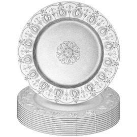 Tomeurperf Silver Charger Plates Bulk 10Pcs - 13" Silver Chargers for Dinner Plates, Decorative Charger Plate for Wedding & Event Kitchen Party Decoration - Round Matte European Court Pattern