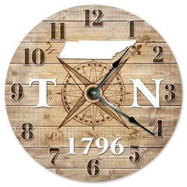 Sugar Vine Art Tennessee Established Silent Non Ticking Round Battery Operated Handmade Hanging Large10.5 Inch Wall Clock for Bedroom Office Cottage Decoration