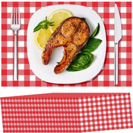 Lincia 100 Pcs Checkered Disposable Paper Placemats Bulk Buffalo Plaid Picnic Theme for Home Dinner Easter Birthday Wedding Party Supply(Red, White)