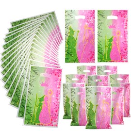 RCRAJE 50PCS Witch Birthday Gift Bags, Pink Crown Party Favor Bag Candy Treat Bag, Pink and Green Evil Spirit Party Decorations Plastic Goodie Bags with Handles, for Woman Lady Holiday Event