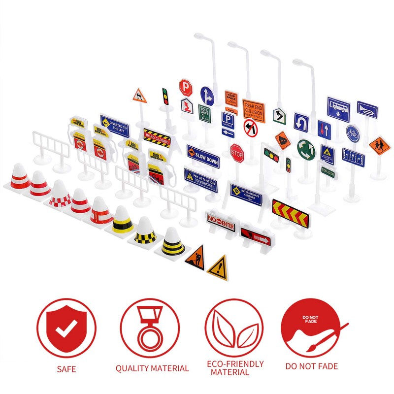 Kisangel 56Pcs Street Road Signs Playset Traffic Signs Playset Mini