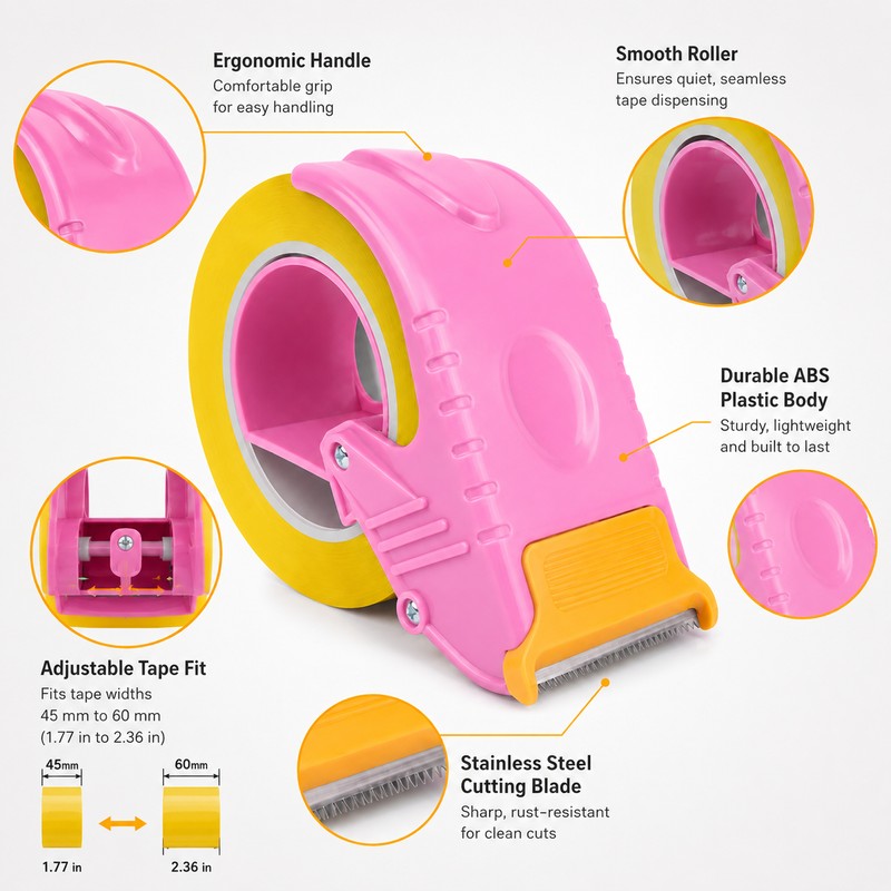 Handheld Packing Tape Dispenser for 2-Inch Tape – Adjustable 45–60mm