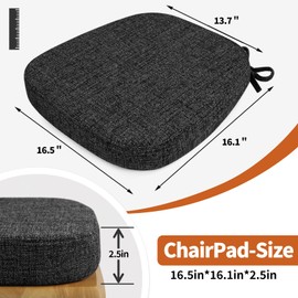 SINOSSO Thickened 2.5" Dining Chair Cushion, Soft Blended High Density Support Foam Kitchen Seat Cushion with Ties, U-Shaped Non-Slip Indoor Chair Pad, 16.5" x 16", 1 PCS, Black-Gray