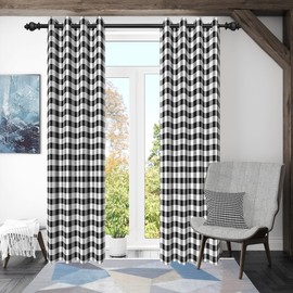 ggaimwf 117x138cm Plaid Eyelet Curtain Buffalo Check Black and White Gingham Squares Pattern Farmhouse Privacy Thermal Grommet Blackout Window Drapes for Bedroom Living Room 2 Panels