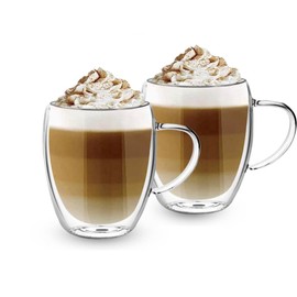 ADEPTNA Finest Large Pack of 2 Double Wall Glass Mugs Insulated Glass with Handle - Idea Gift for Xmas or Any Occasions (2 X 350ML)