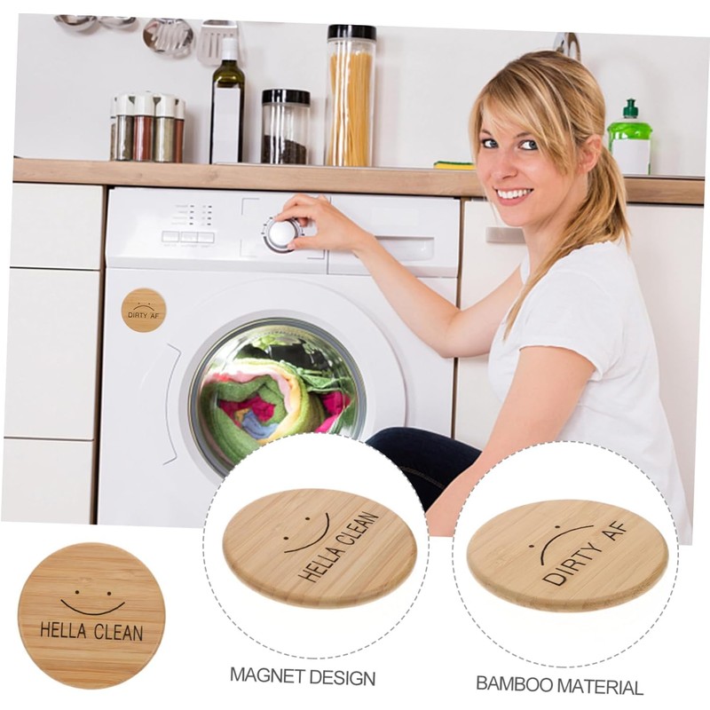 Hsthe Sea 2PCS Bamboo Dishwasher Magnet Round Kitchen Dishwasher Magnet