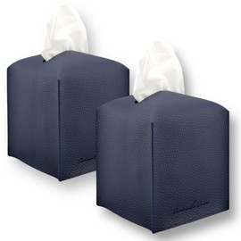 Connsole Casa Premium PU Leather Tissue Box Holder - Elegant Hotel-Style Blue Tissue Box Cover for Enhanced Décor of Home, Office & Car Tissues Cube Organizer for a Natural & Classic Look (Blue 2pc)