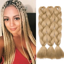3 pcs 24 Inch Braiding Hair Extensions Ash Blonde Braiding Hair Synthetic Braid Hair Extensions for Women